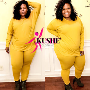 Cassie - Plus size long sleeve comfort series leggings set with sleeves