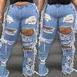 Load image into Gallery viewer, Loanstar - distress jeans w/ fringe
