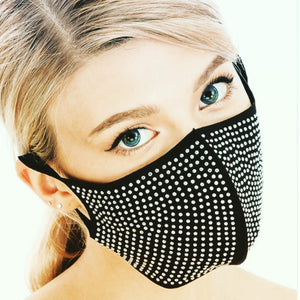 PPE Studs - black studded facial mask. Thigh single ply mask that is thick enough to protect again germ transmission